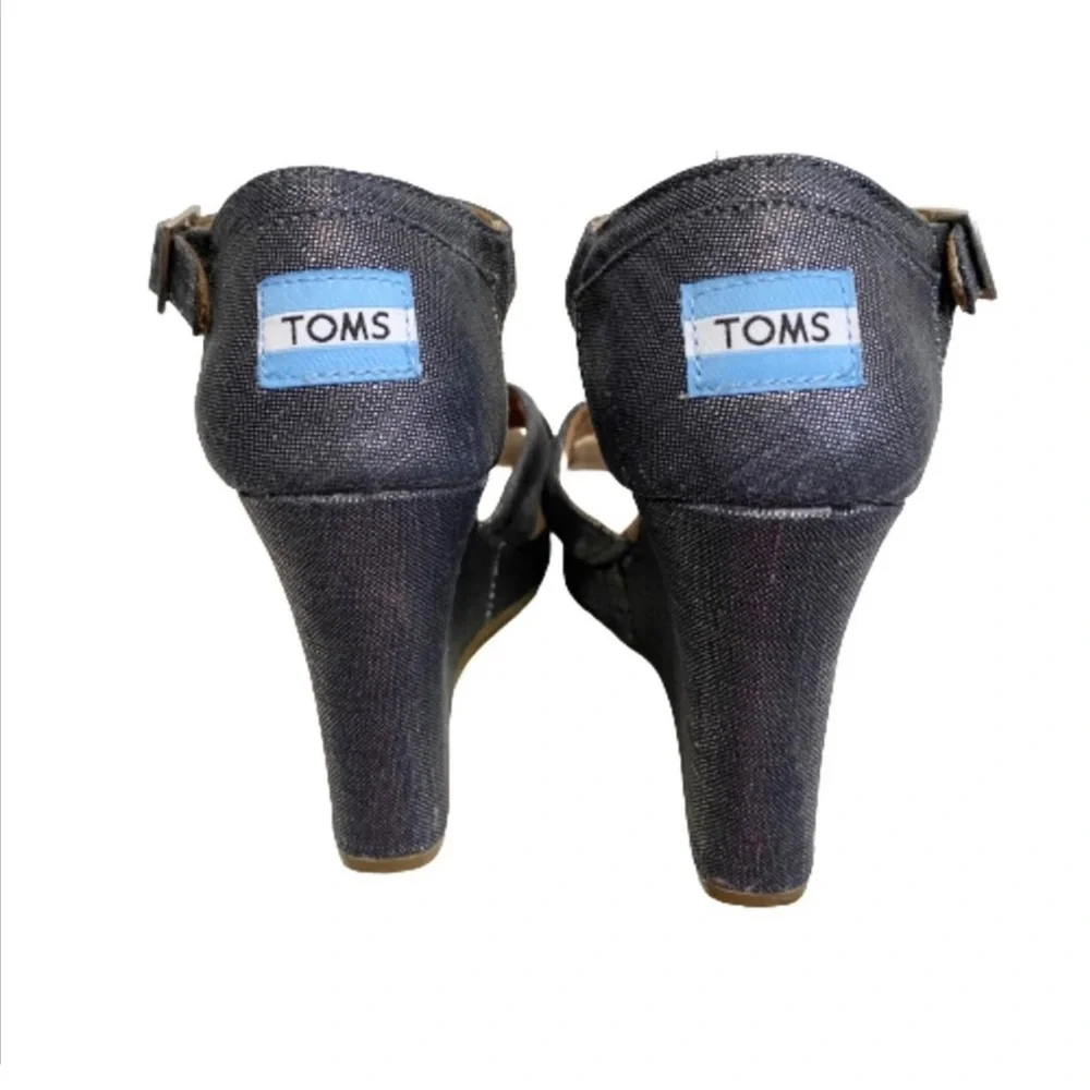 Toms Sienna metallic chambray wedge sandals size 7